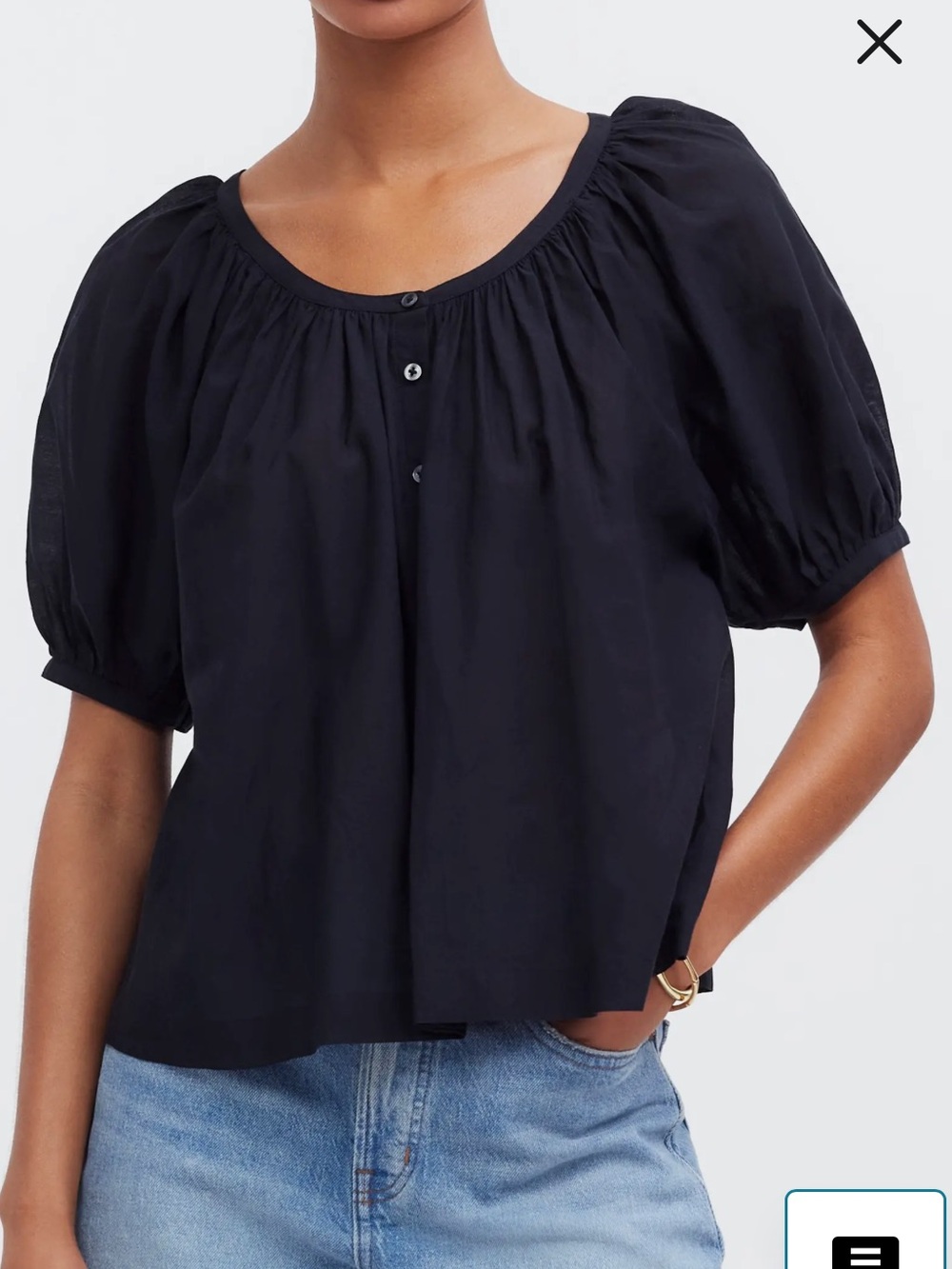 Madewell Black Short-Sleeve Peasant Blouse